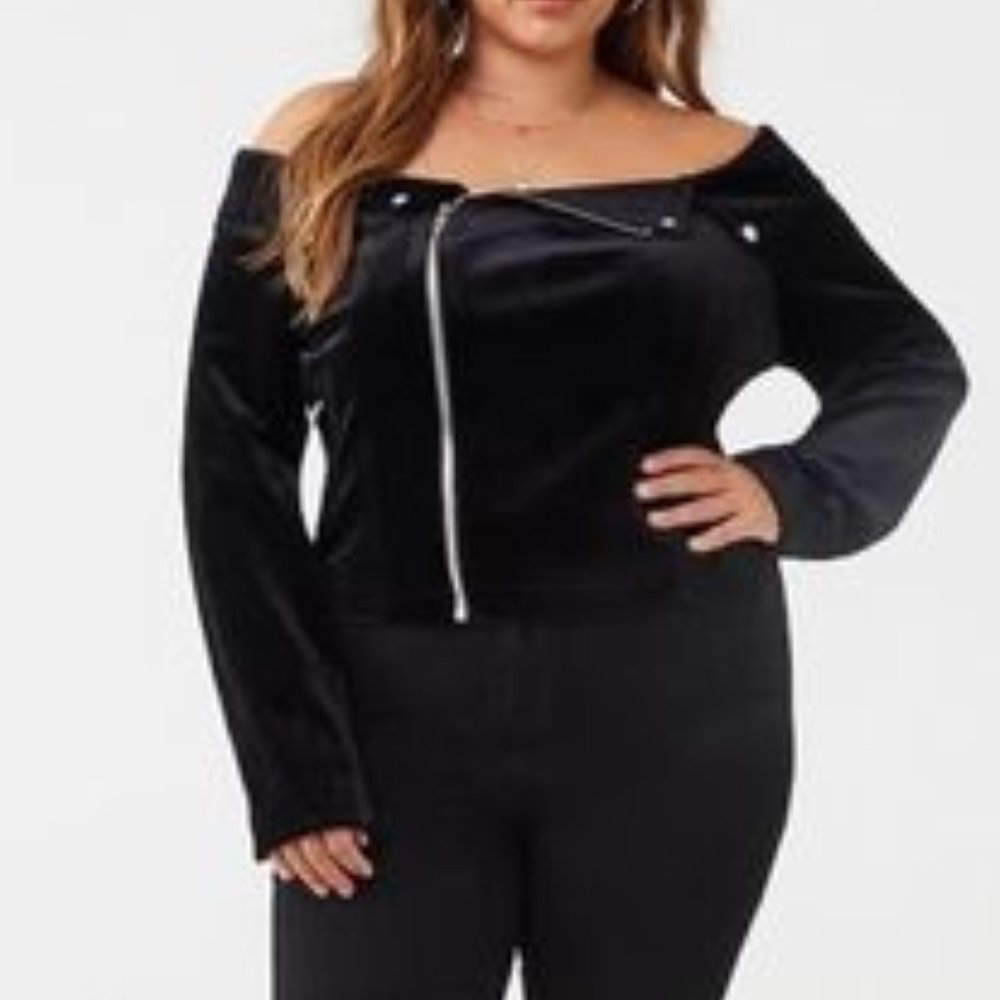Black Velvet Off Shoulder Moto Jacket
